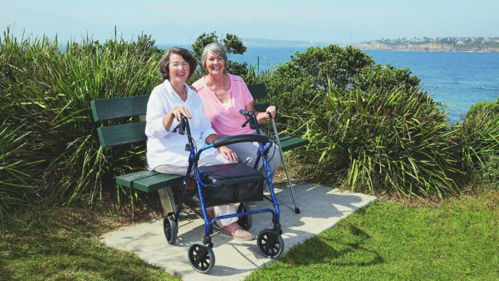 disable lady with Rollator Walker and Adjustable Walking Sticks
