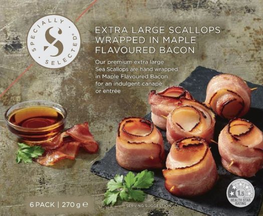 Specially Selected Extra Large Scallops With Maple Flavoured Bacon